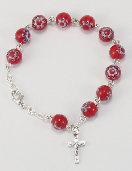 Rosenkranz-Armband im Muranostil - rot-blau