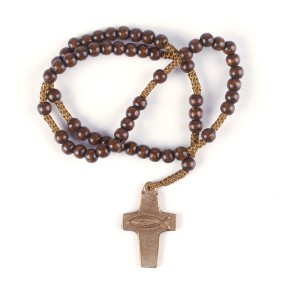 Rosenkranz Kette mit dunkelbraunen Perlen und Bronzekreuz