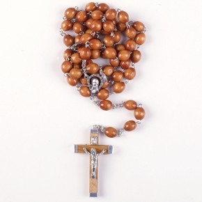 Holz Rosenkranz mit Holzperlen und Holzkreuz