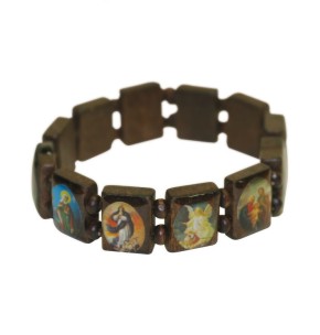 Rosenkranz-Armband aus Holz mit Emblemen