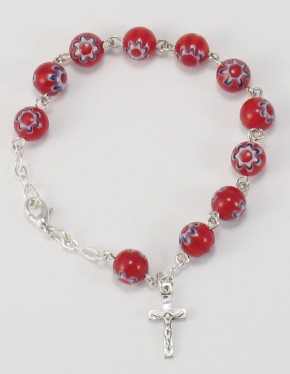 Rosenkranz-Armband im Muranostil - rot-blau