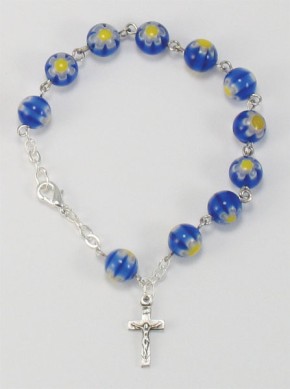 Rosenkranz-Armband im Muranostil - blau-gelb
