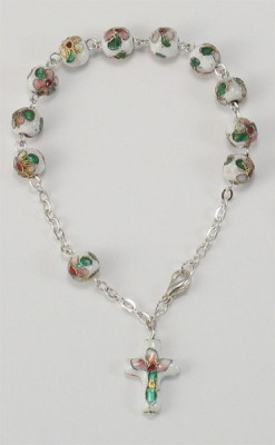 Rosenkranz-Armband aus Keramikperlen - Grundfarbe: Weiß