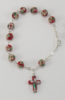 Rosenkranz-Armband aus Keramikperlen - Grundfarbe: Rot