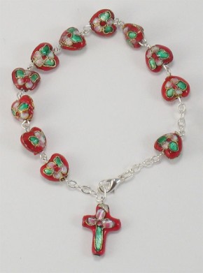 Rosenkranz-Armband aus Keramikperlen - Grundfarbe: Rot-Grün