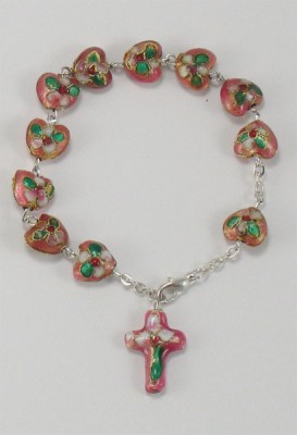 Rosenkranz-Armband aus Keramikherzen - Grundfarbe: Rot