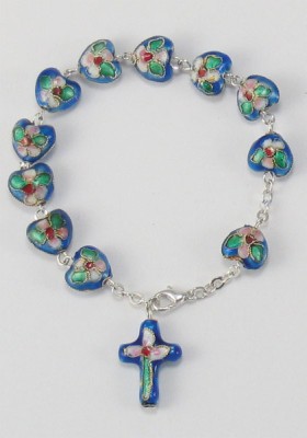 Rosenkranz-Armband aus Keramikherzen - Grundfarbe: Blau-Grün