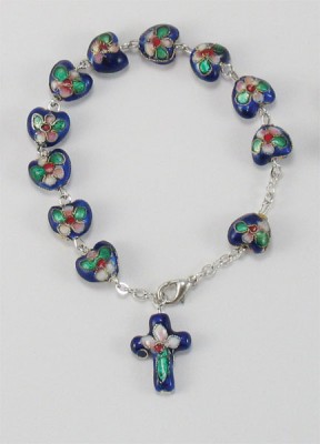 Rosenkranz-Armband aus Keramikherzen - Grundfarbe: Blau