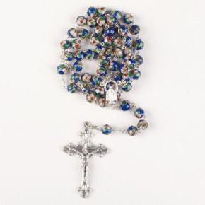 Rosenkranz mit blauen Cloisonné-Perlen - Größe: 48 cm