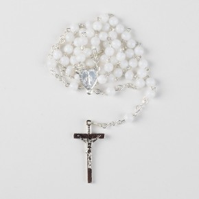 Rosenkranz aus Kunstoff mit weißen Perlen - Größe: 37 cm