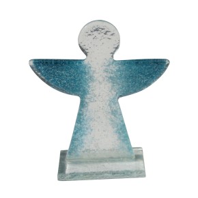 Glasengel, transparent mit blauen Flügeln