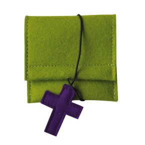Rosenkranz-Tasche aus Wollfilz - Farbe: maigrün-violett