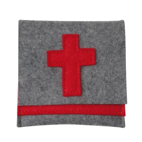 Rosenkranz-Tasche aus Wollfilz mit Kreuzmotiv
