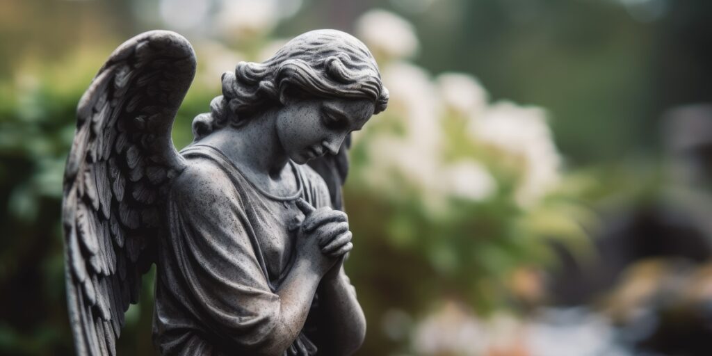 Ein Statue von einem betenden Engel