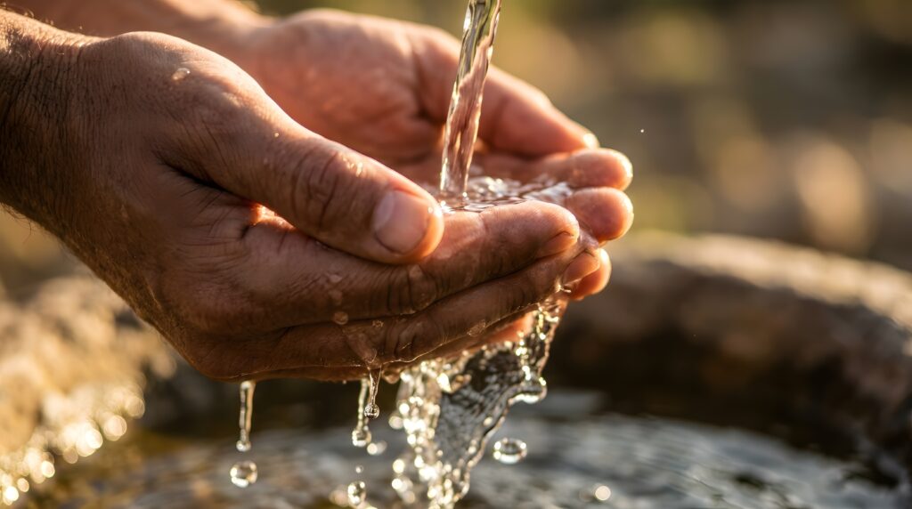 Hände die Wasser, ein Symbol im Christentum, schöpfen