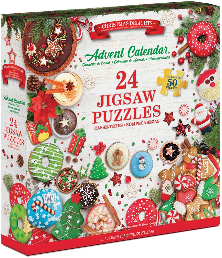 Eurographics 9924-5811 - Adventskalender Christmas Delights (Köstlichkeiten), 24 Puzzles je 50 Teile