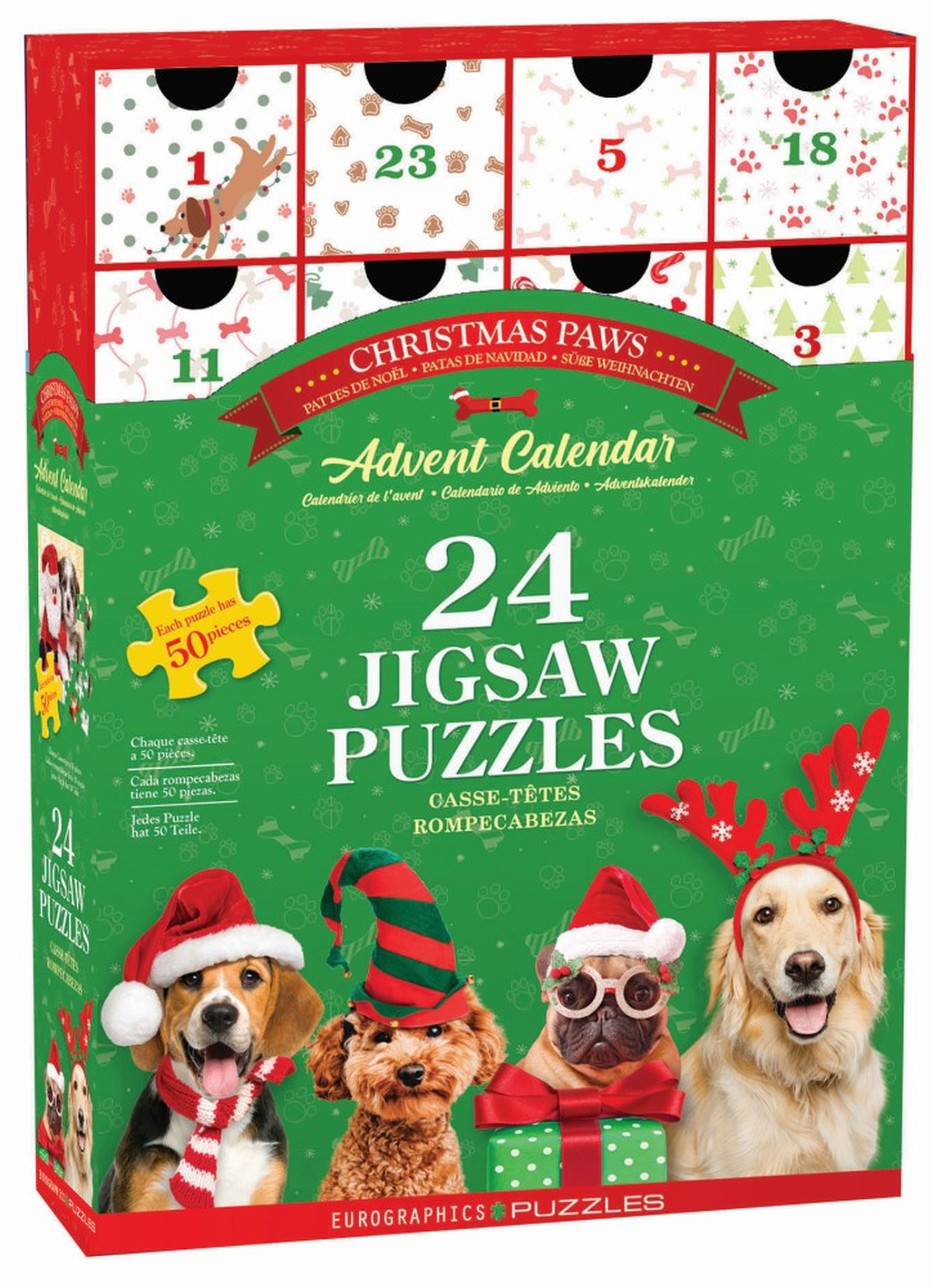 Eurographics 8924-5921 - Puzzle Adventskalender - 1200 Teile Christmas Paws, 24 Puzzles je 50 Teile