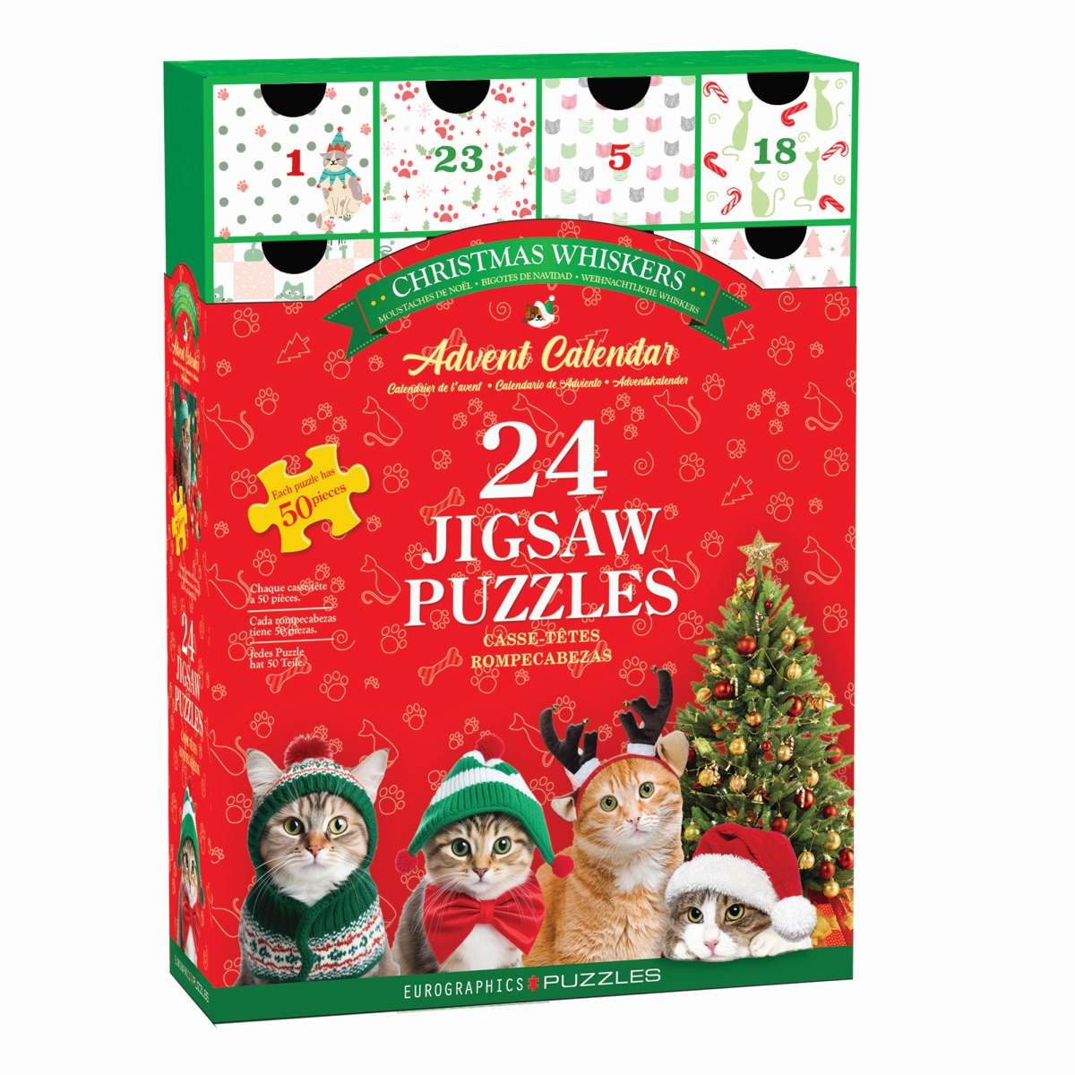 Eurographics 8924-5922 - Puzzle Adventskalender - 1200 Teile Christmas Whiskers, 24 Puzzles je 50 Teile