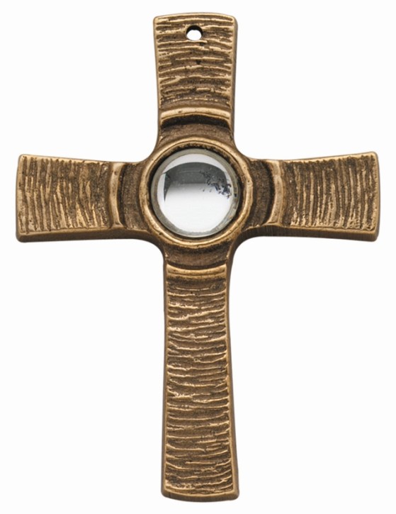 Kommunionkreuz - Bronzekreuz mit klarem Stein