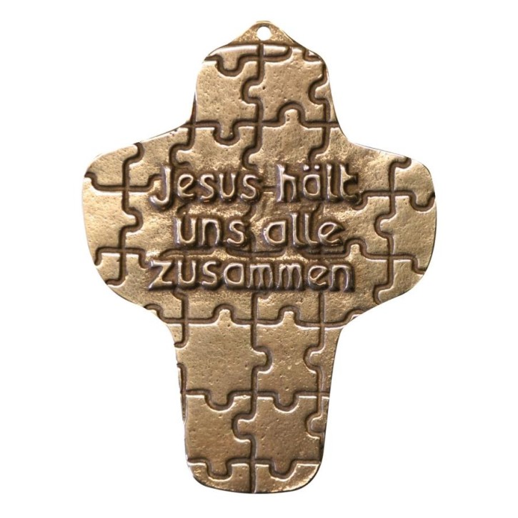 Kommunionkreuz - Bronzekreuz Jesus hält uns alle zusammen