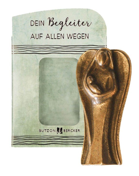 Schutzengel aus Bronze - Figur mit Kind