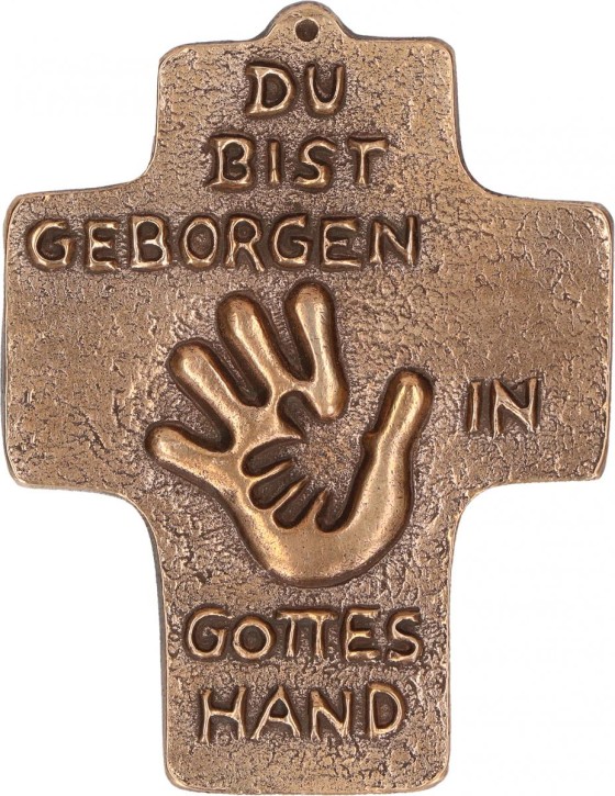 Kreuz aus Bronze - Geborgen in Gottes Hand