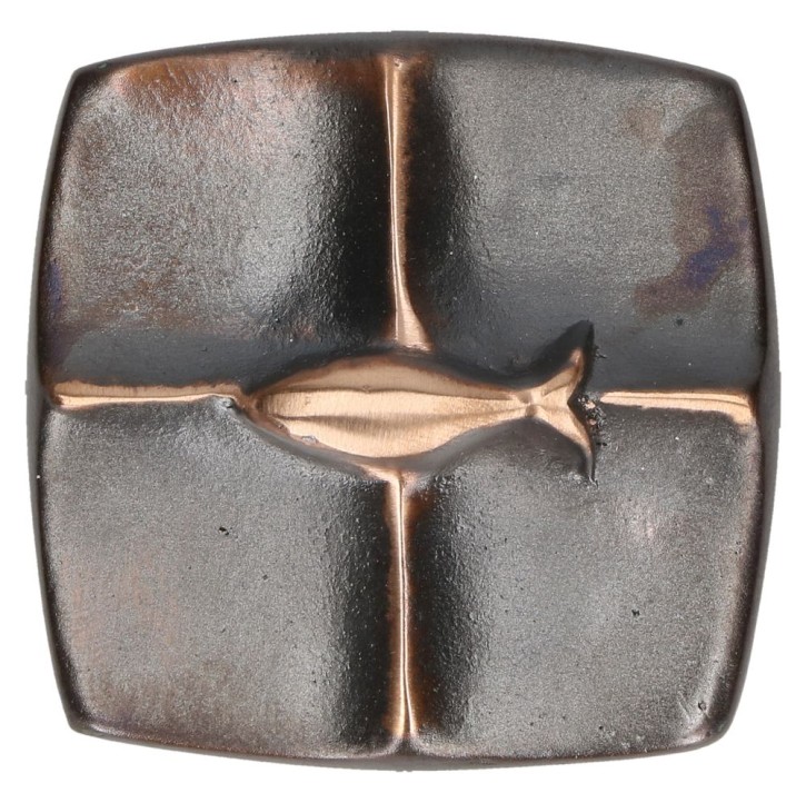 Kreuzplakette aus Bronze - Fisch