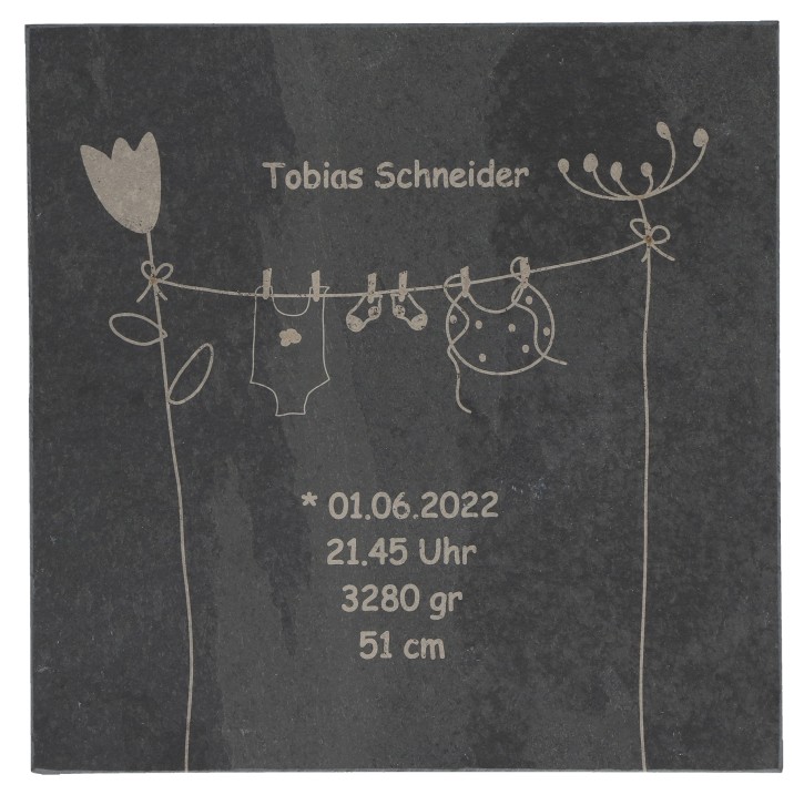Schieferrelief als Geschenk zur Geburt - mit individueller Beschriftung