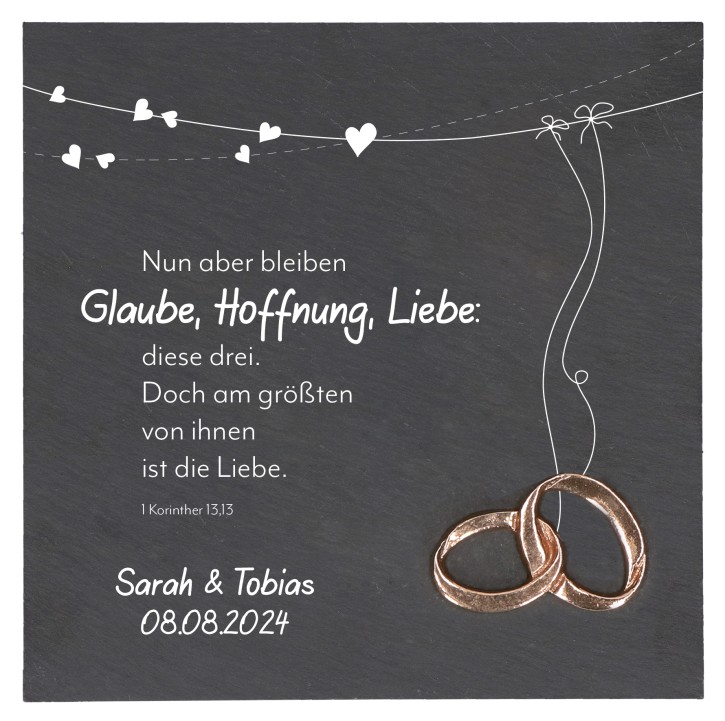 Schieferrelief: Geschenk zur Hochzeit - mit individueller Beschriftung