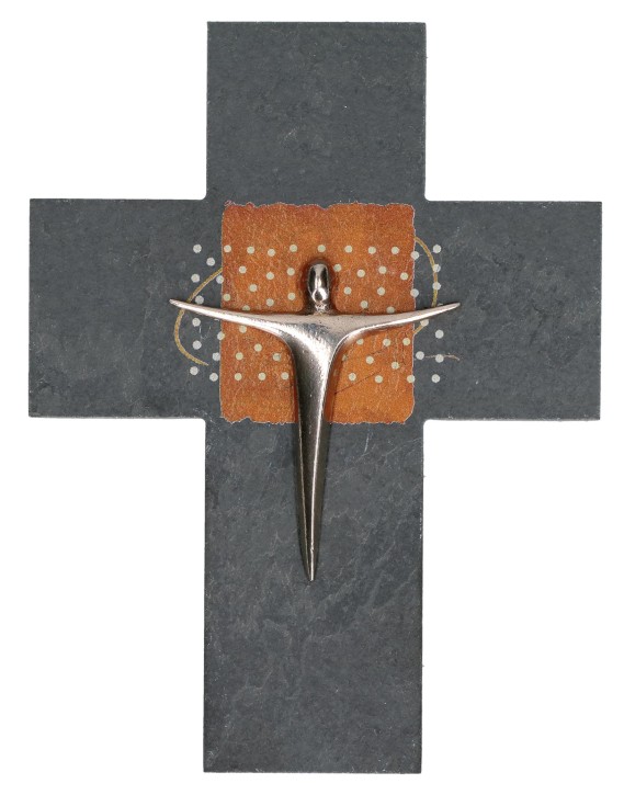 Schieferkreuz mit Korpus aus Neusilber