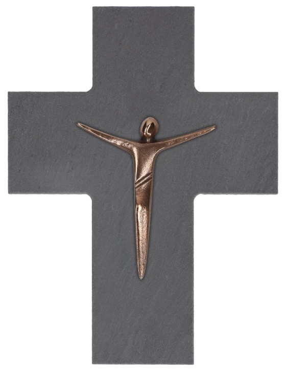 Schieferkreuz mit Korpus aus Bronze