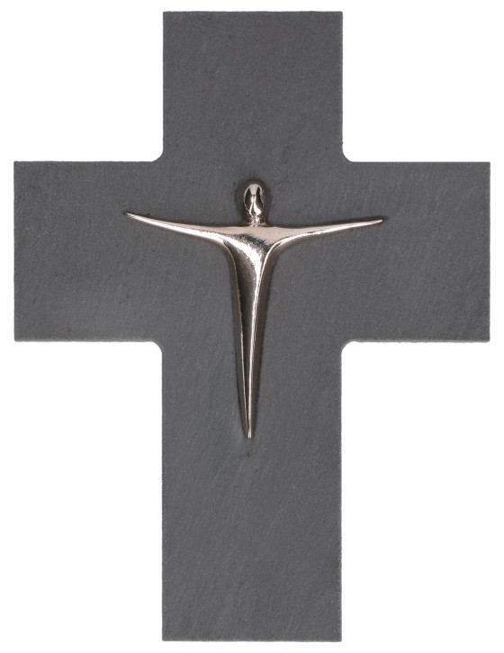 Schieferkreuz mit Korpus aus Neusilber