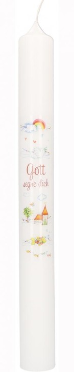 Symbolkerze Druckmotiv 400x40 mm   - Gott segne dich - mit Symbolen