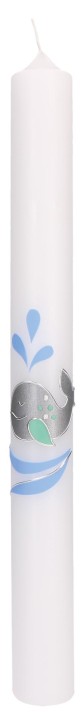 Symbolkerze zur Taufe 400x40 mm Wachsmotiv - Wal in grün-silber und Wellen in Blau