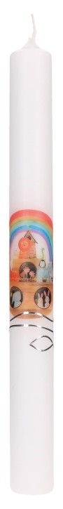Symbolkerze mit Druck- und Wachsmotiv - Arche Noah mit Fisch und Wellen in Silber