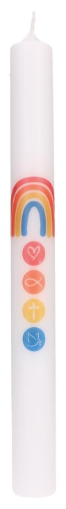 Symbolkerze mit Druckmotiv - Regenbogen, Herz, Fisch, Kreuz und Taube