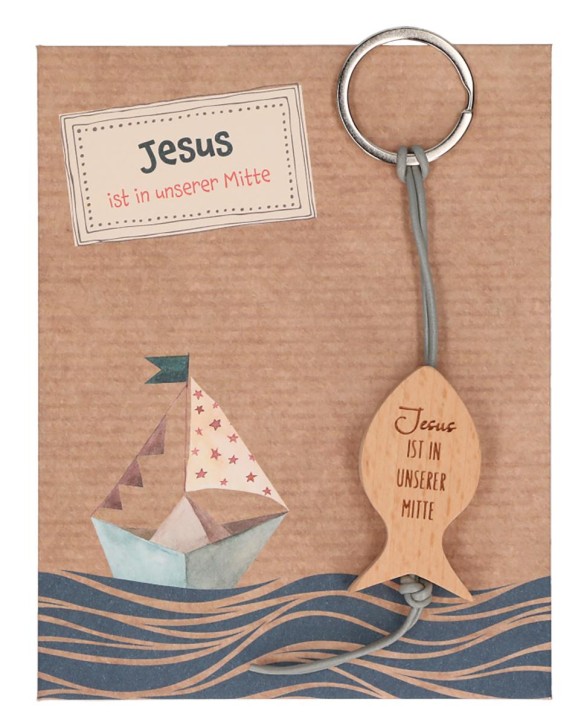 Holz-Schlüsselanhänger - Jesus ist in unserer Mitte