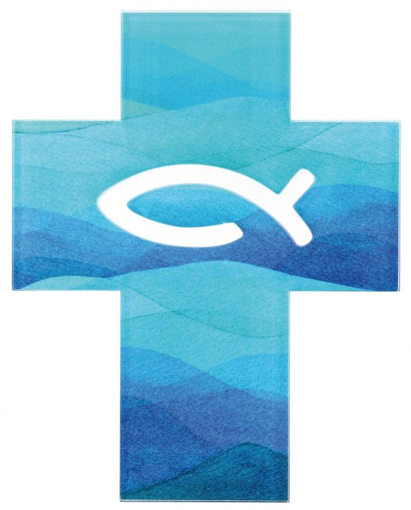 Acrylglas-Kreuz mit Fisch-Symbol durchbrochen
