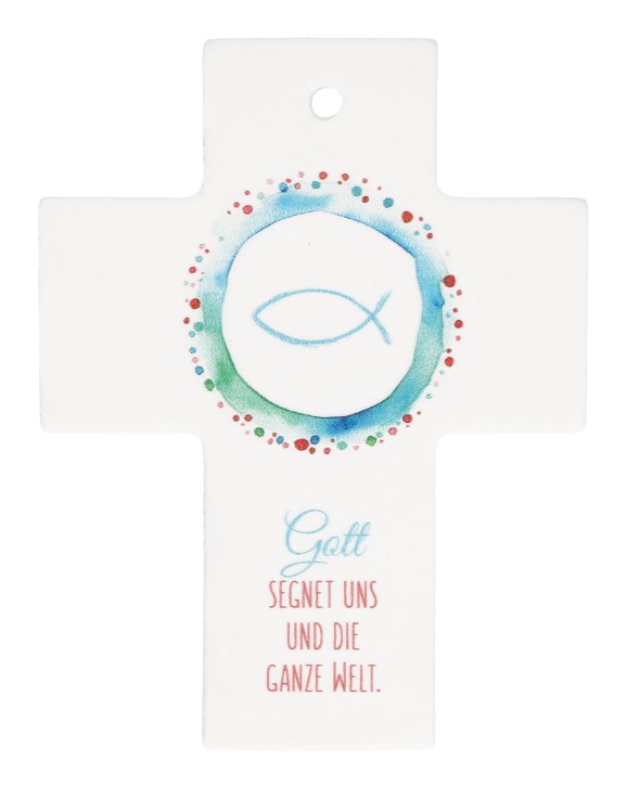 Porzellankreuz - Gott segnet uns und die ganze Welt