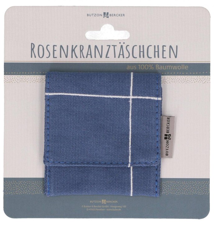 Blaues Rosenkranztäschchen mit Kreuzmotiv