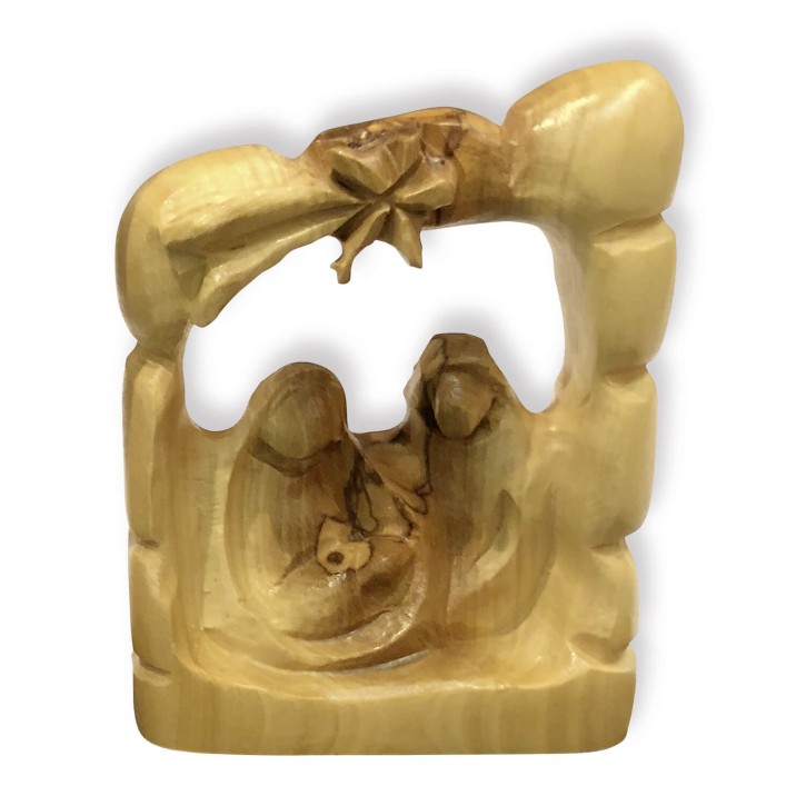 Holzfigur - Heilige Familie in Krippe