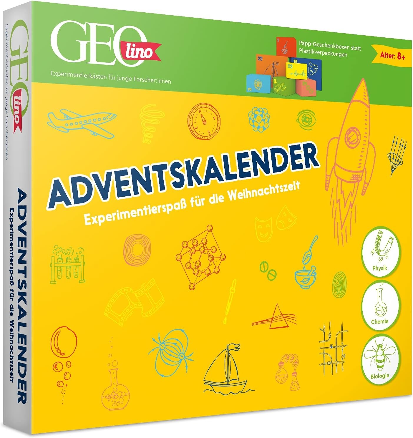 Franzis 67070 - GEOlino Adventskalender Naturwissenschaften (Physik, Chemie & Biologie), Experimentierspaß für die Weihnachtszeit