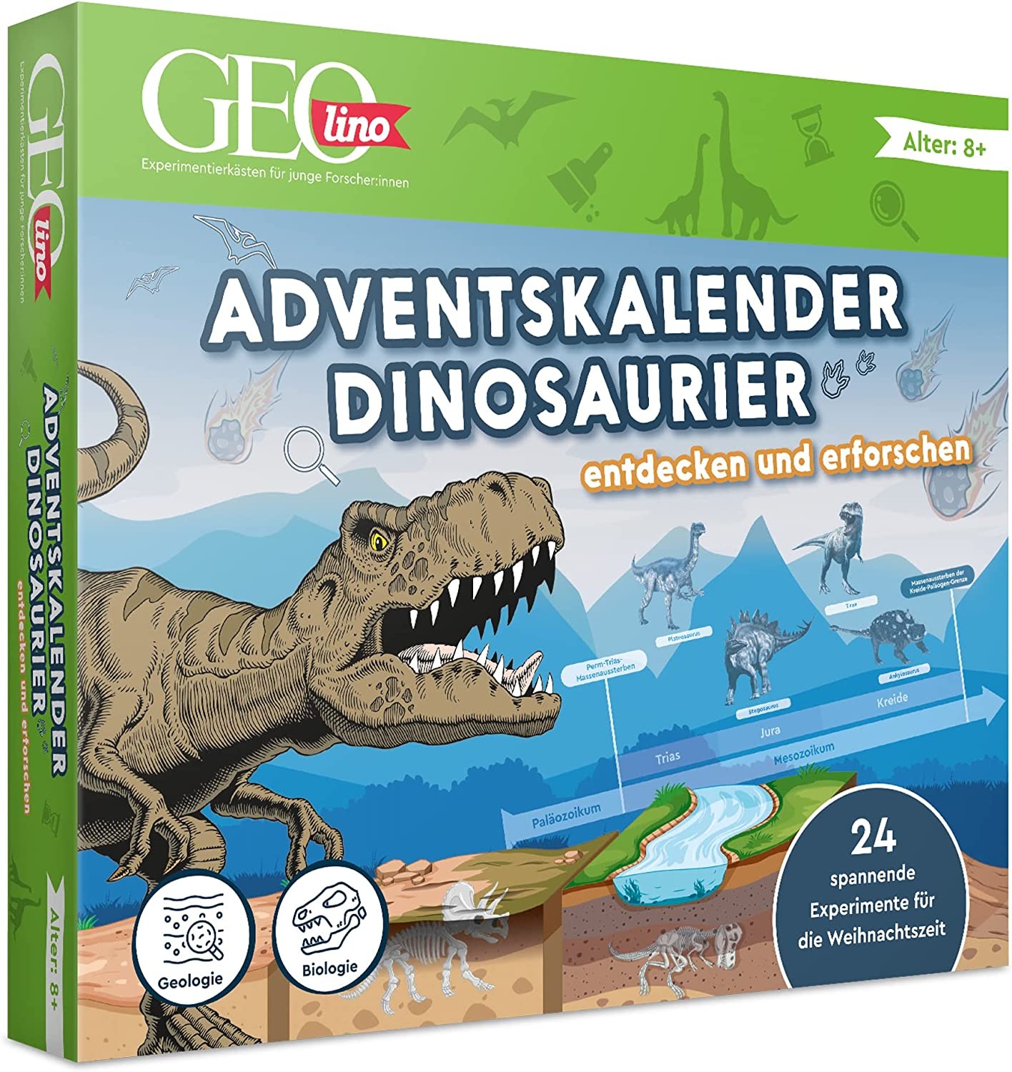 Franzi 67205 - GEOlino Adventskalender Dinosaurier entdecken und erforschen, 24 spannende Experimente