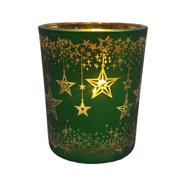 Glas-Windlicht Sterndesign grün/gold