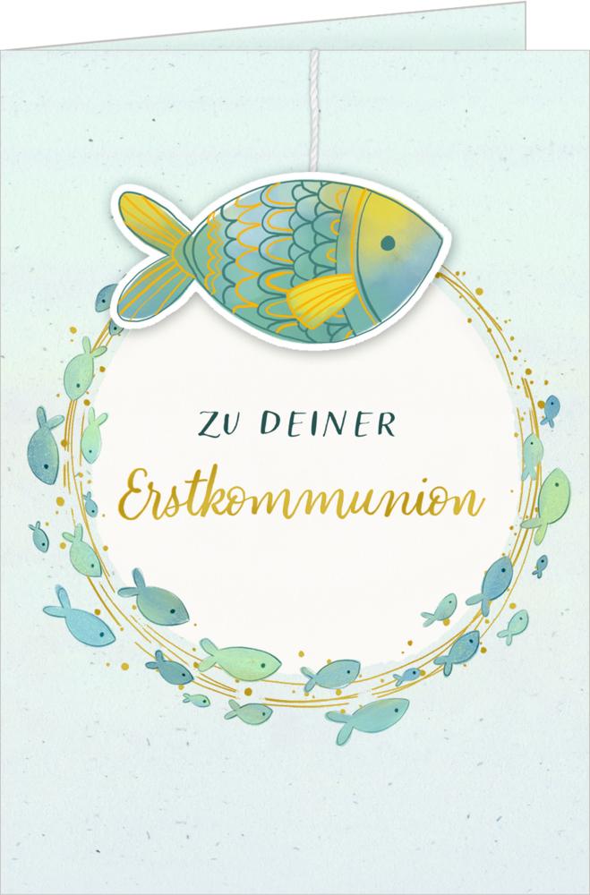 Grußkarte - Zu deiner Erstkommunion - mit Fisch-Anhänger