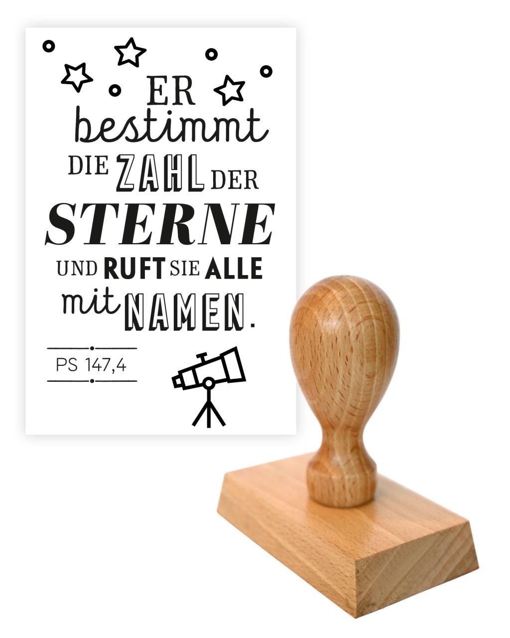 Stempel: Er bestimmt die Zahl der Sterne und ruft sie alle mit Namen. (Ps 147,4)