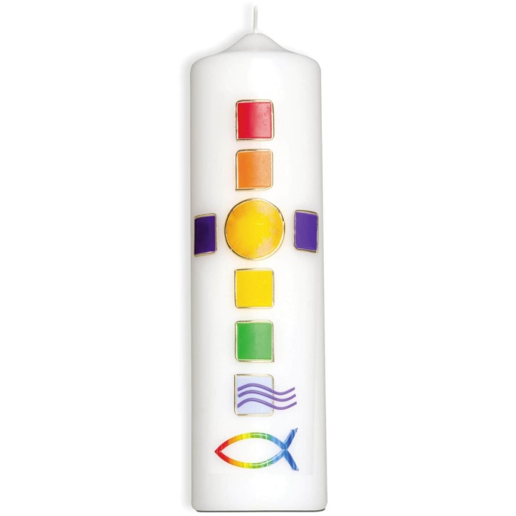 Kerze - Mosaik-Regenbogenkreuz
