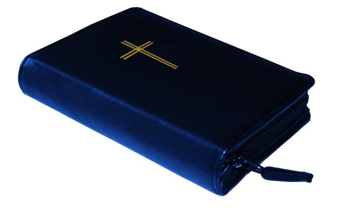 Gotteslobhülle Rindsleder DELUXE mit Motivprägung blau - Goldprägung Kreuz