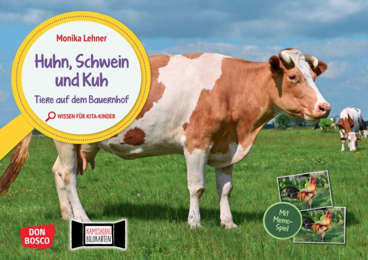 Huhn, Schwein und Kuh. Tiere auf dem Bauernhof. Kamishibai Bildkarten und Memospiel