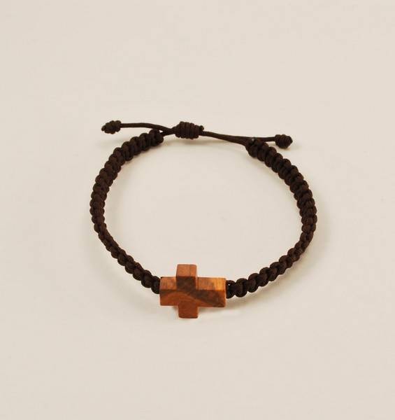 Armband geknüpft mit Olivenholzkreuz, braun